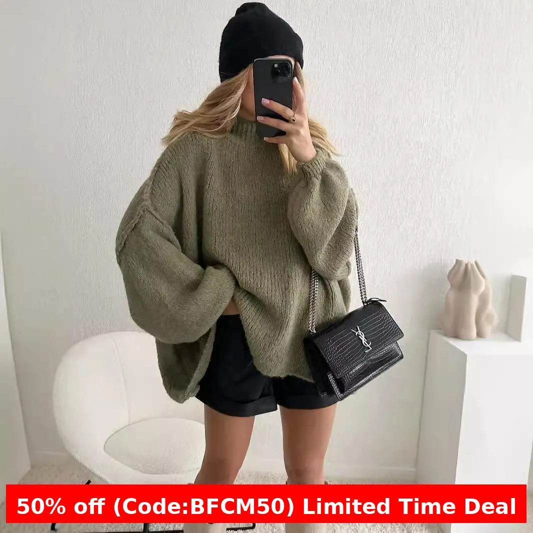 Fashionkova clothes Autumn and Winter New Loose Half Turtleneck Commuter Style Fake Reverse Wear Knitted Pullover Solid Color Sweater for Women