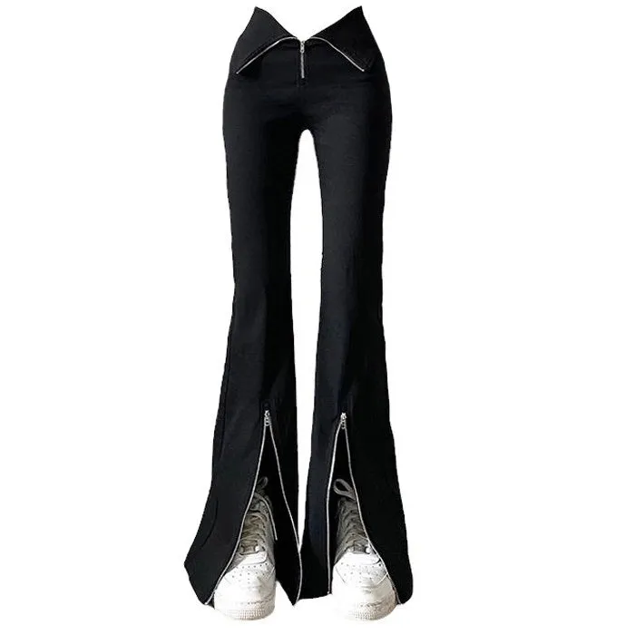 Fashionkova Grunge Zip Up Flared Pants