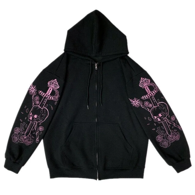 Fashionkova  Rhinestone Butterfly Autumn Gray Zip Up Oversized Hoodie Anime 90S Aesthetic Grunge Streetwear Women Cyber Y2k Sweatshirts 2024