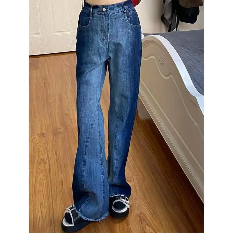 Fashionkova  Y2K Women Vintage Streetwear Fashion Flared Baggy Jeans High Waisted Straight Wide Leg Pants Denim Trousers Grunge Alt Clothes