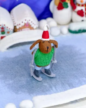 Felt Dog with Knitted Sweater on Skis Ornament