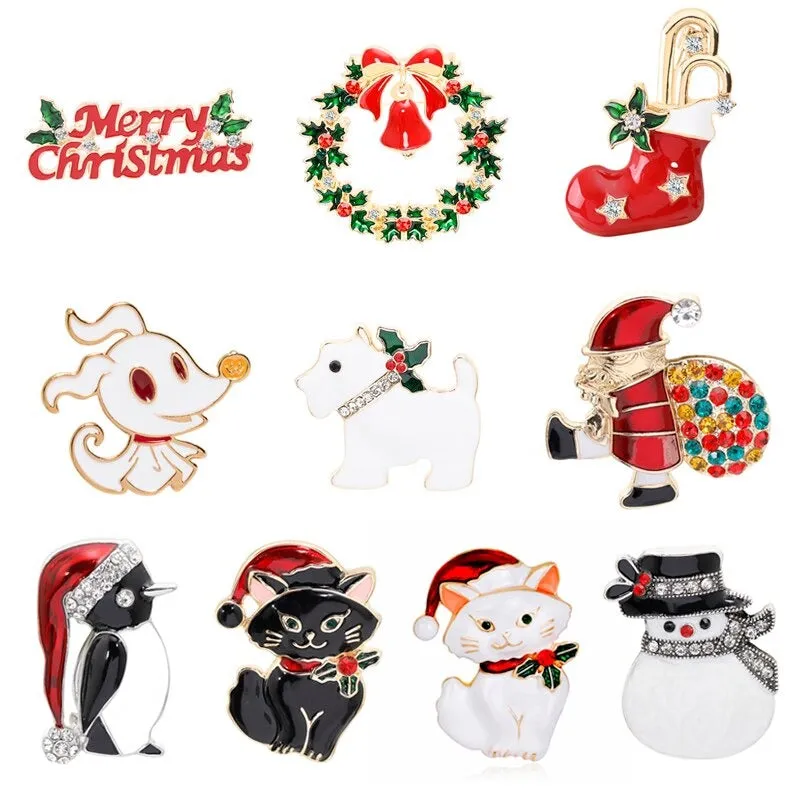 Festive Christmas Themed Brooch Pins