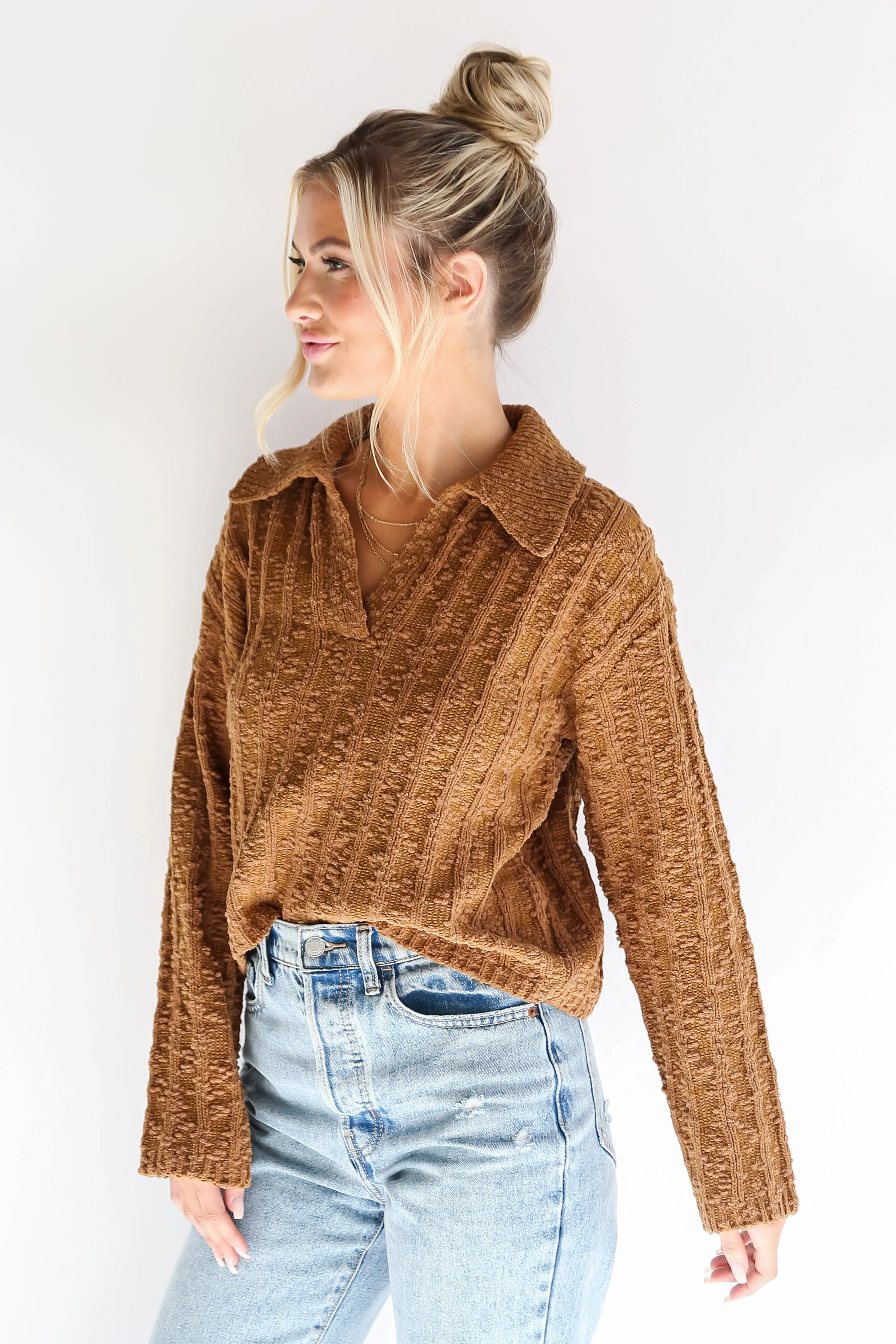 FINAL SALE - Cozy Addition Camel Collared Sweater