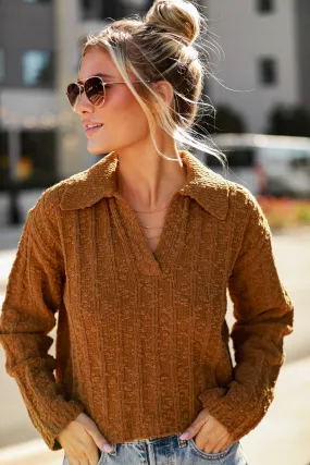 FINAL SALE - Cozy Addition Camel Collared Sweater