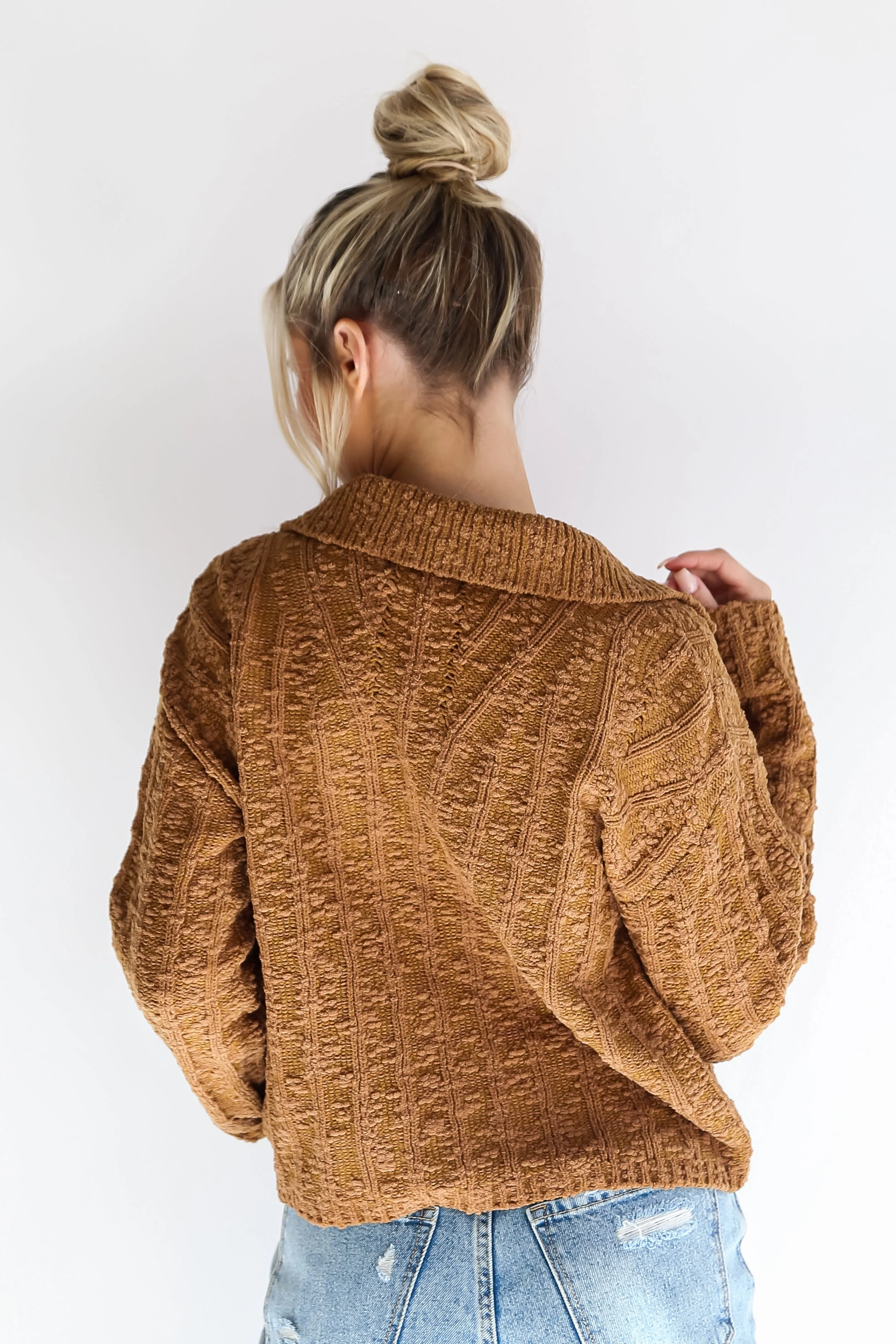 FINAL SALE - Cozy Addition Camel Collared Sweater