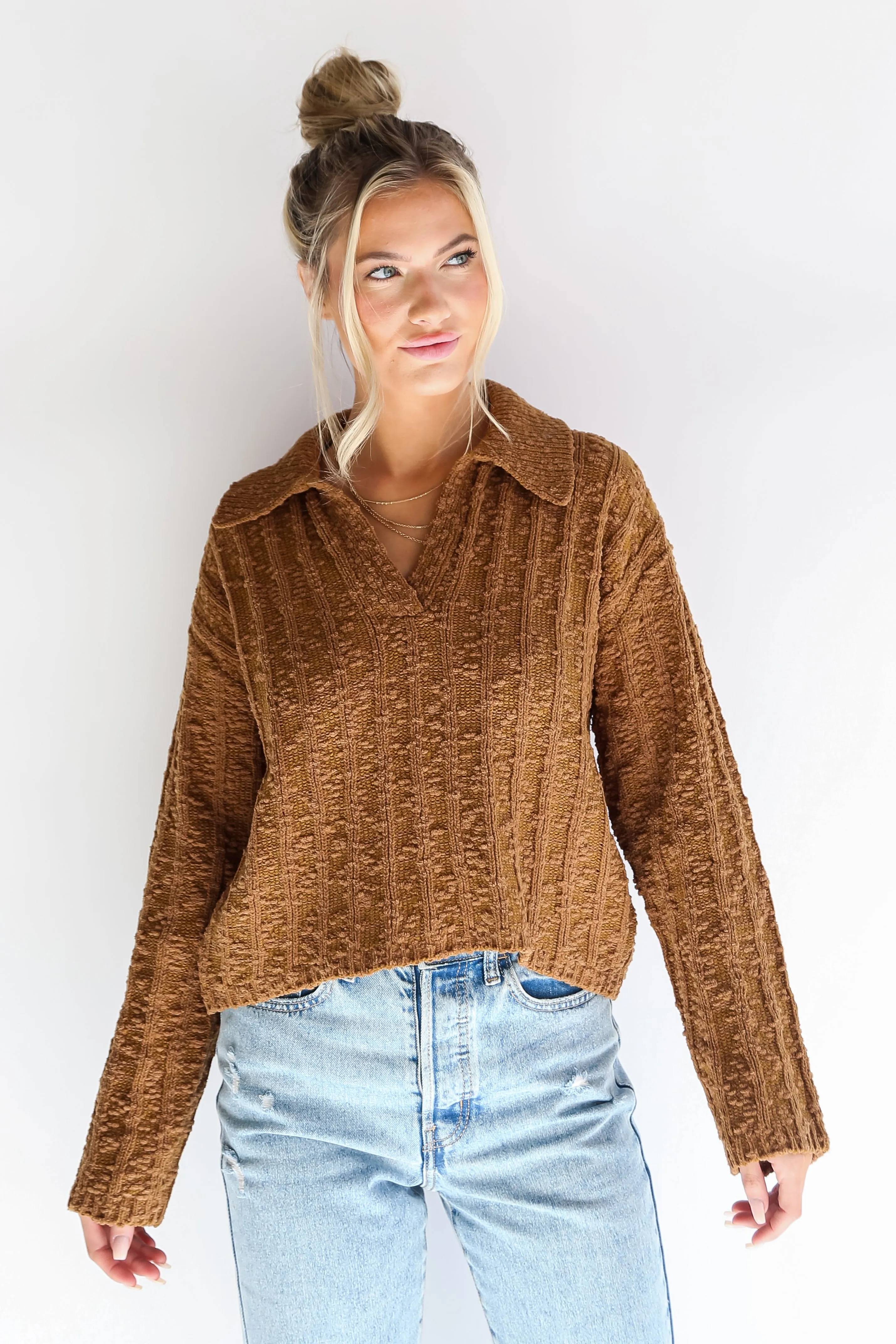 FINAL SALE - Cozy Addition Camel Collared Sweater