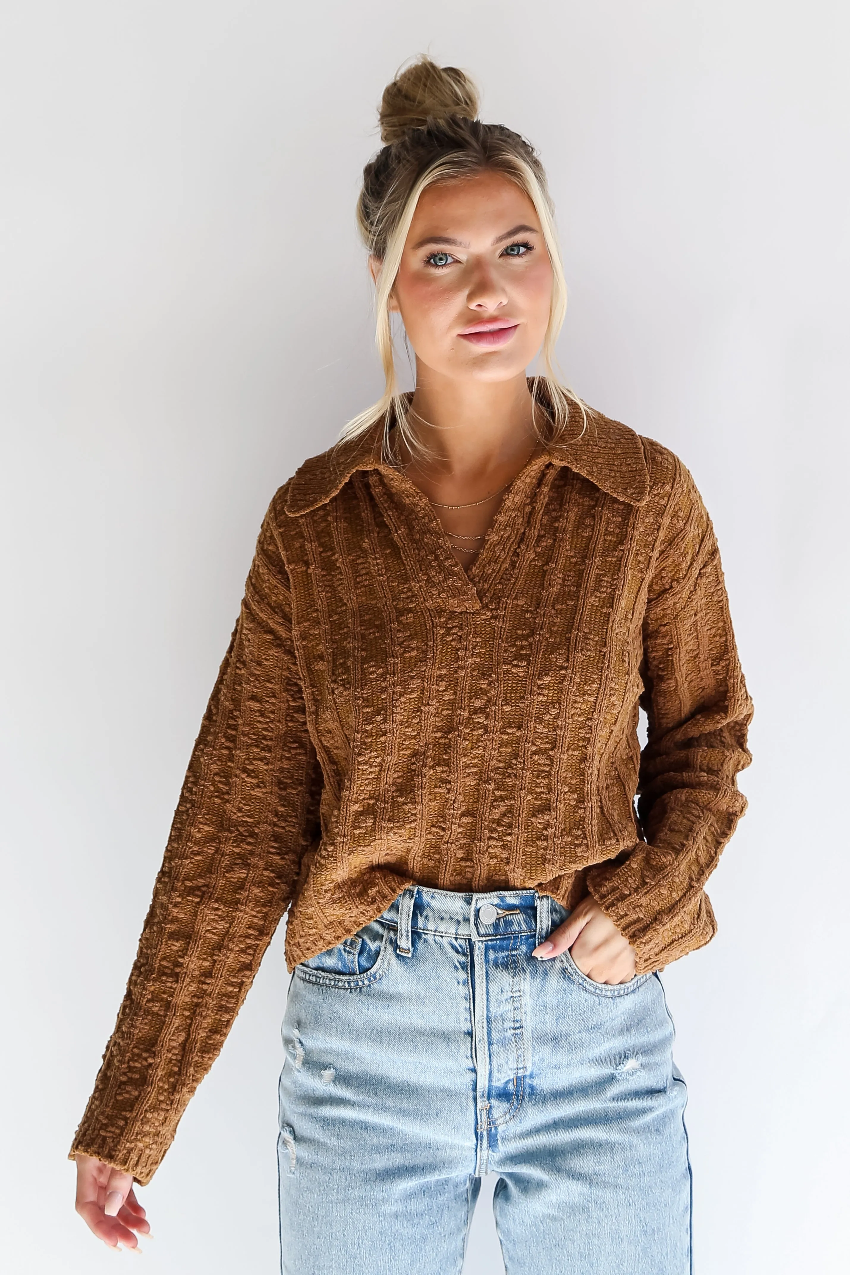 FINAL SALE - Cozy Addition Camel Collared Sweater