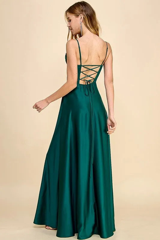 *FINAL SALE* Mia Satin Maxi Dress (Emerald)