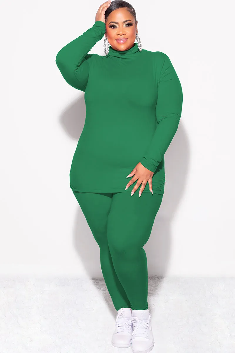 Final Sale Plus Size 2pc Set Turtleneck & Legging in Dark Green