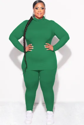 Final Sale Plus Size 2pc Set Turtleneck & Legging in Dark Green