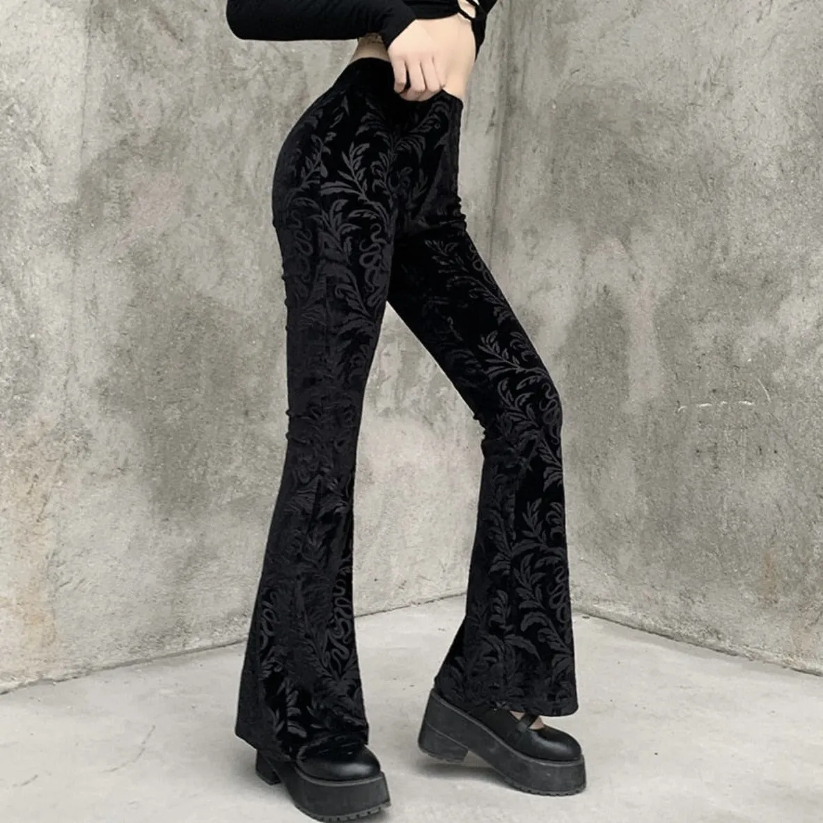 Flared Goth Embossed Velvet Pants