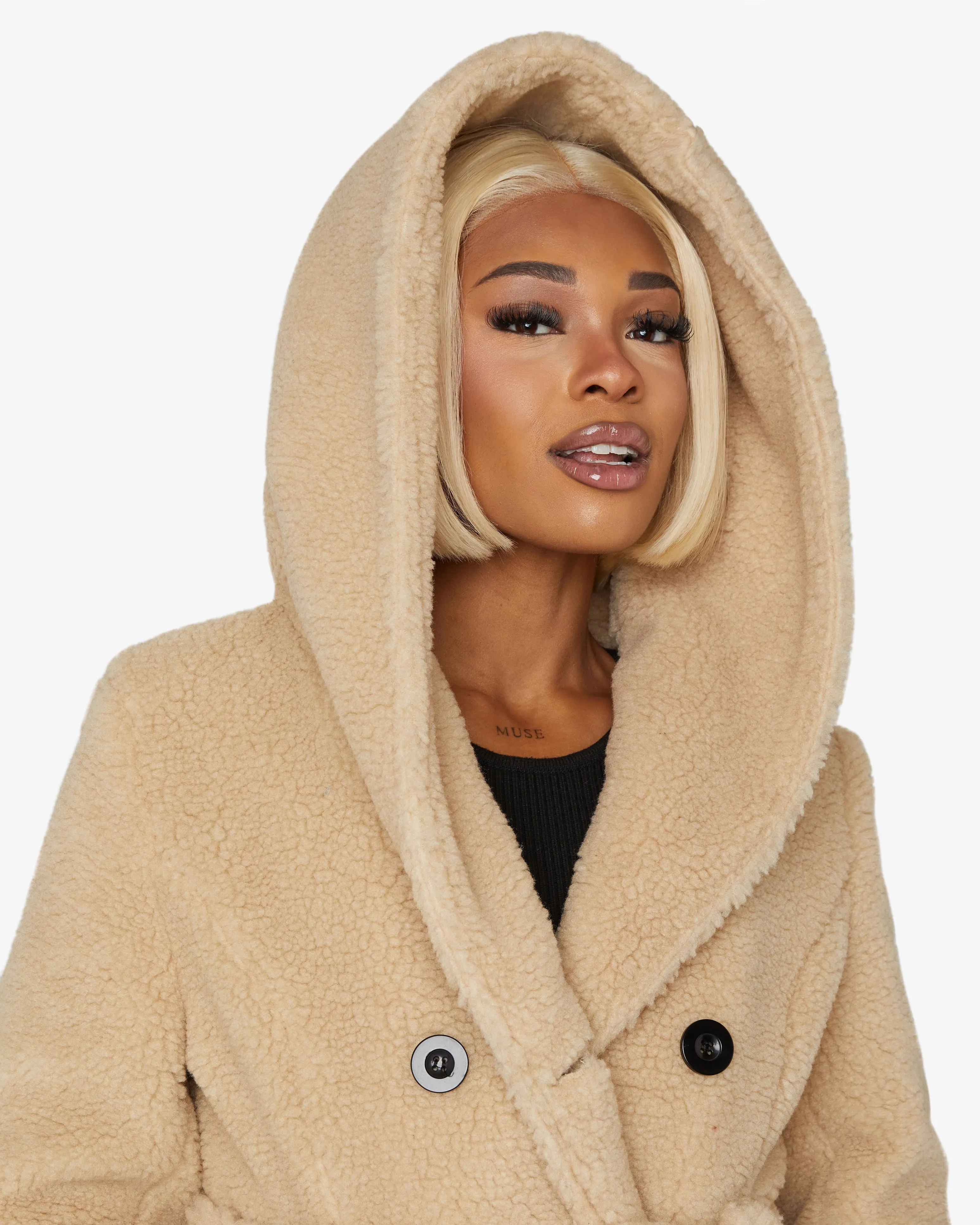 Fleece Borg Slim Fit Shawl Hooded Teddy Coat (1325-TEDDY)