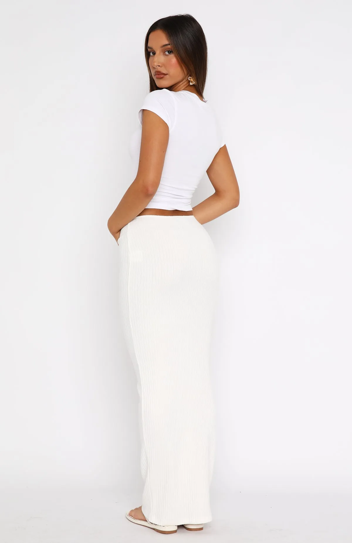 Flirtatious Ribbed Maxi Skirt White