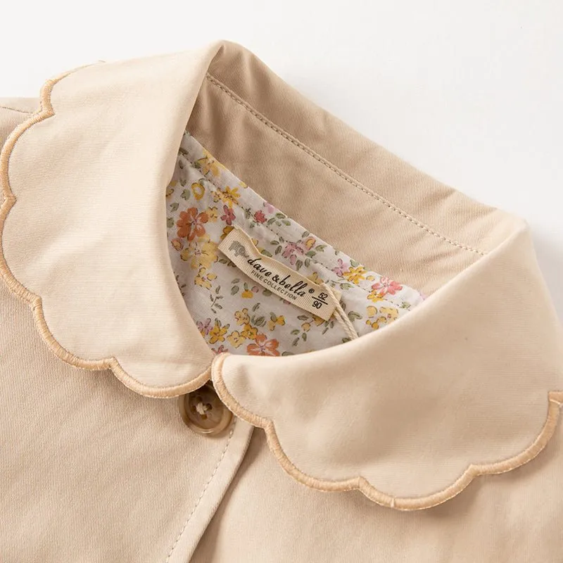 Floral Lining Contrast Mesh Girl Khaki Trench Coat