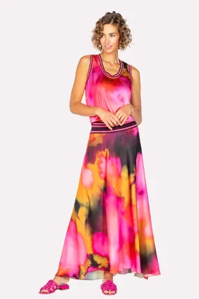 Floral Long Satin Skirt - Magenta