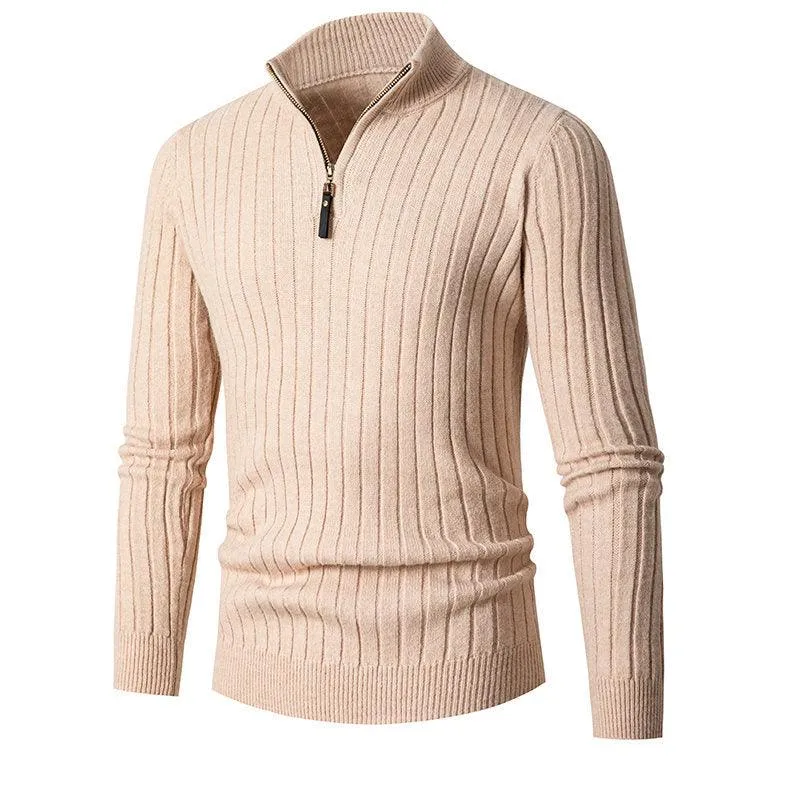 Foreign Trade Cross-border Vertical Bar Half Turtleneck Zipper Bottoming Sweater