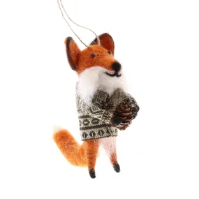 Fox with Bundle Felt Ornament