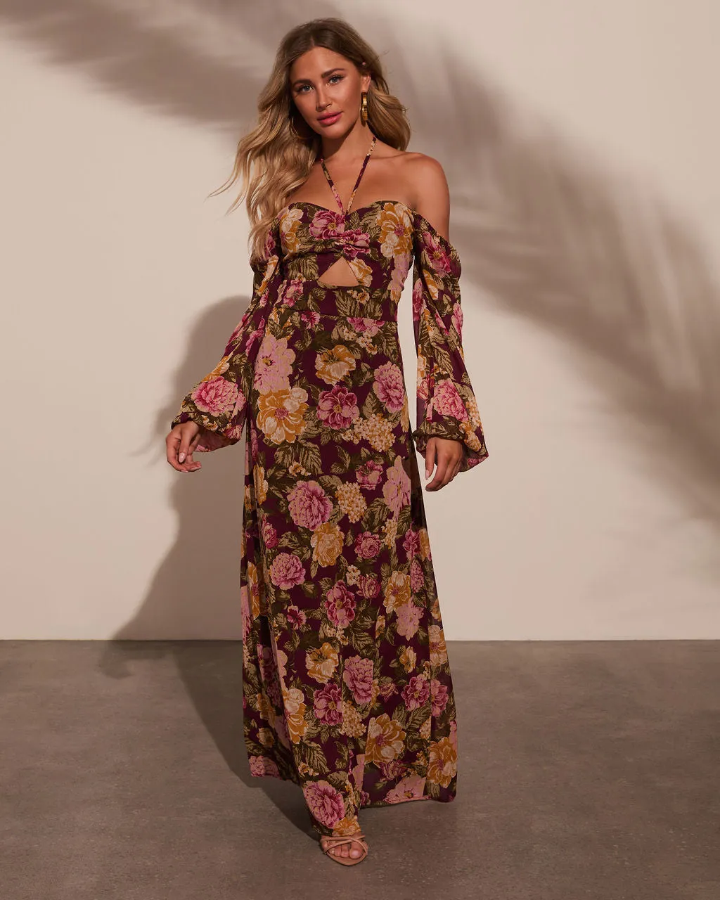 Fresh Harvest Floral Chiffon Cutout Maxi Dress