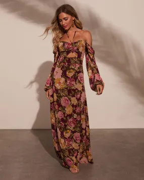 Fresh Harvest Floral Chiffon Cutout Maxi Dress