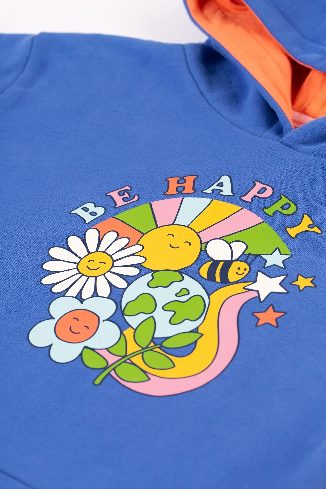 Frugi Lissie Oversized Hoodie - Blue Tang/Be Happy