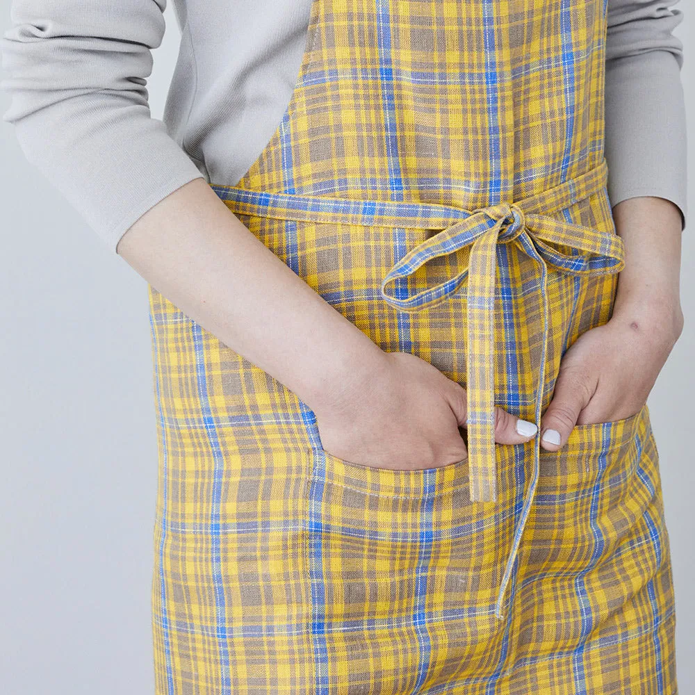 Full Linen Apron - Amber Check