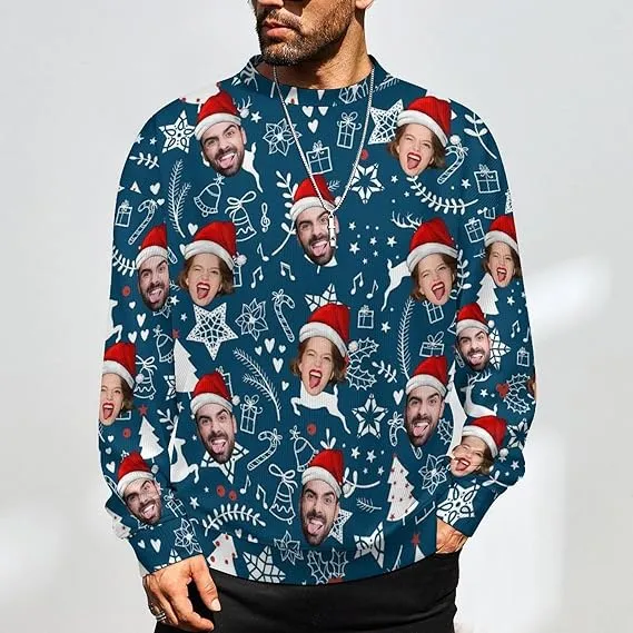 Funny Ugly Christmas Special Custom Face Men's Sweater Personalized Face Sweatshirt for Husband Father Boyfriend Red Green Stripes