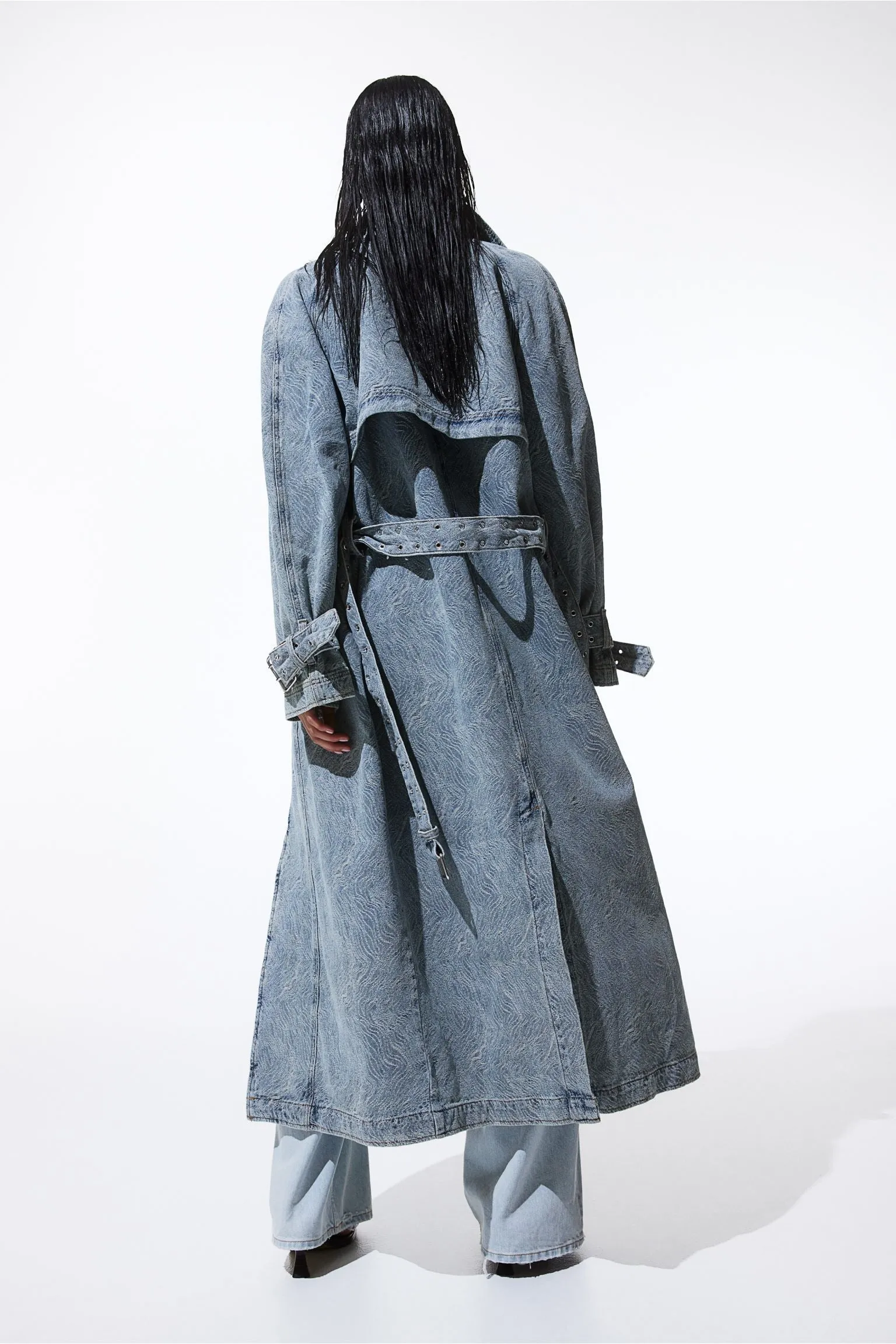 Gianna Trench in Blue/White Marble