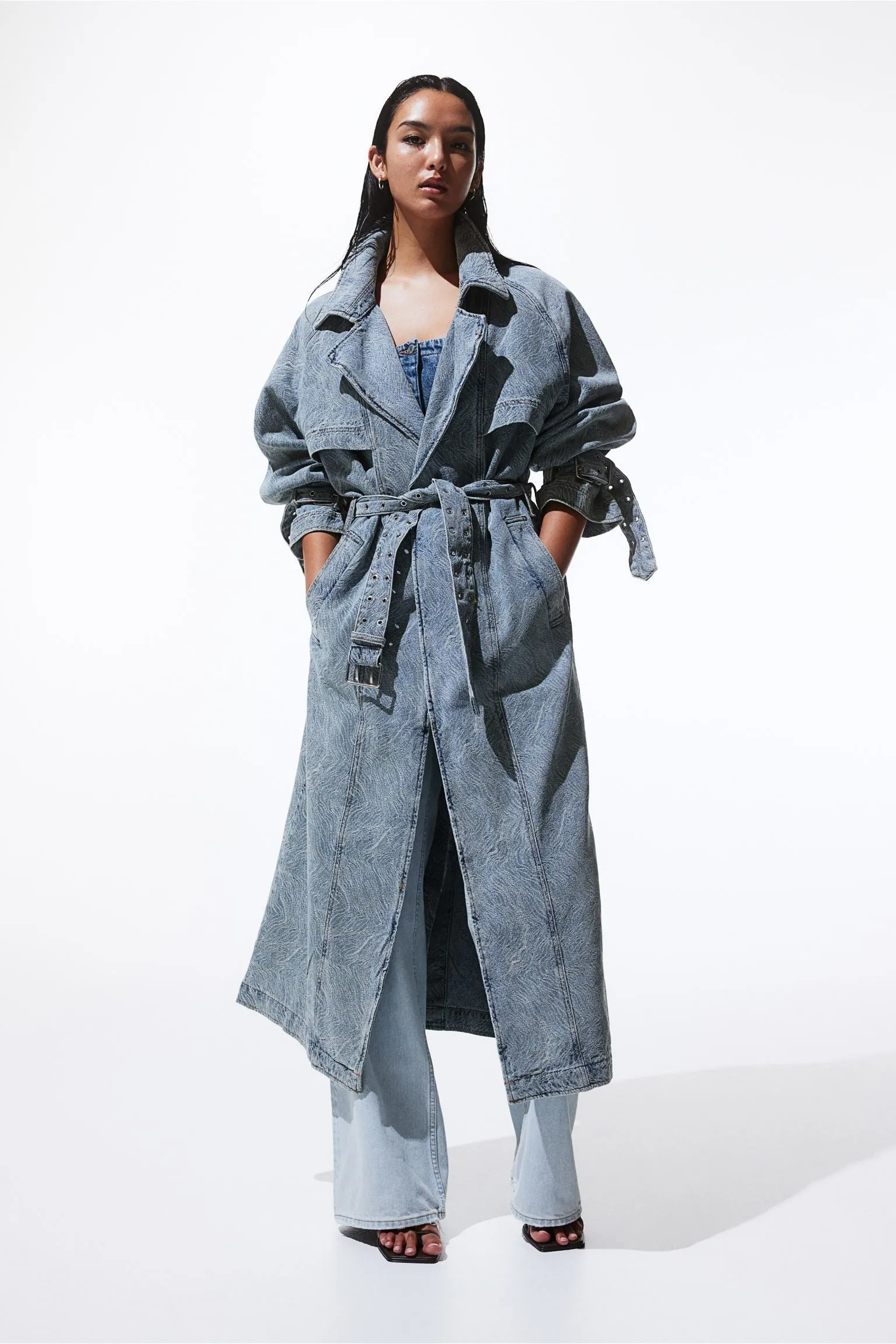 Gianna Trench in Blue/White Marble