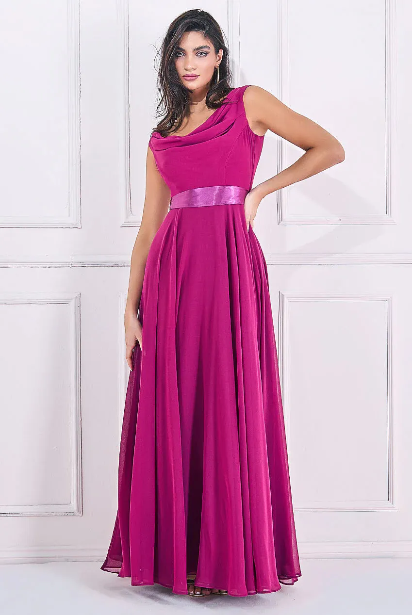 Goddiva Cowl Neck Chiffon Maxi Dress