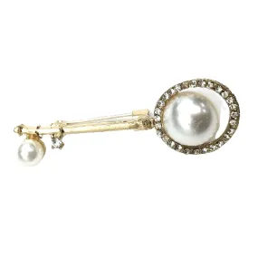 Gold Coated Diamond Pearl Key Design Brooch