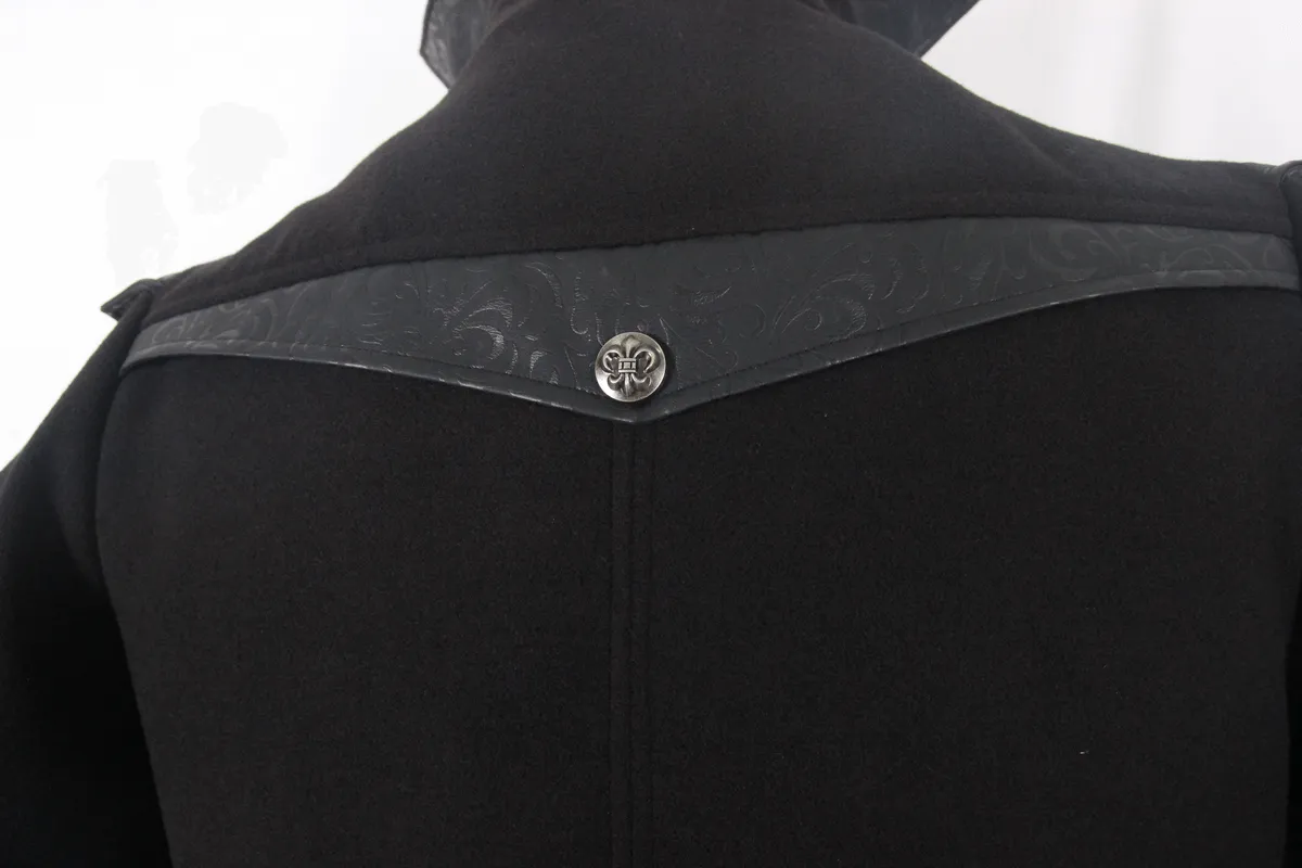 Gothic Zipper Long Trench Coat for Men / Steampunk Black Turndown Collar Coat