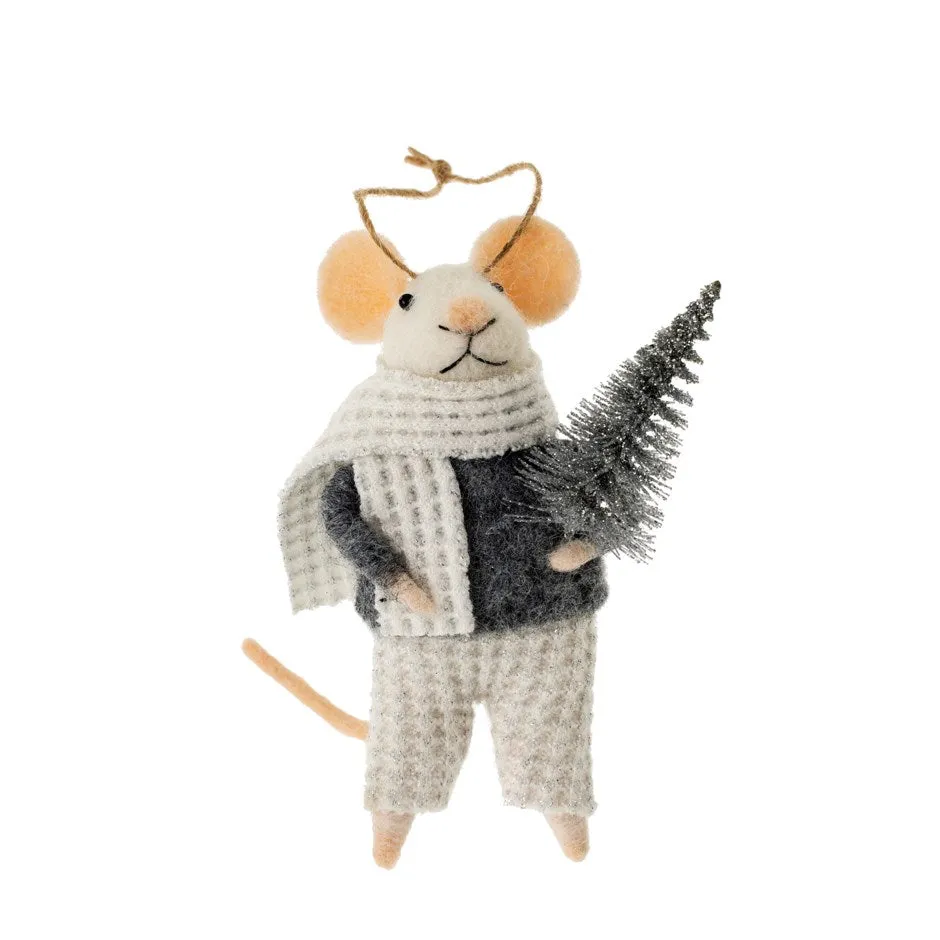 Gray Sweater Holiday Mouse Ornament