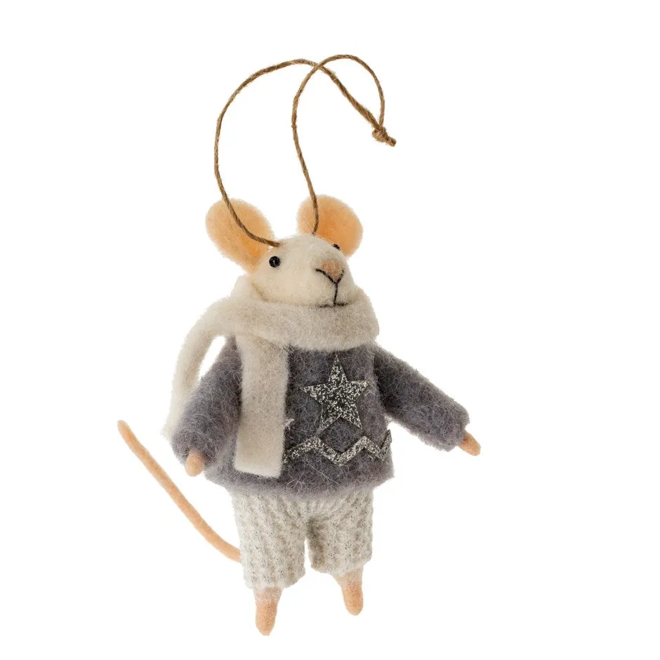 Gray Sweater Holiday Mouse Ornament