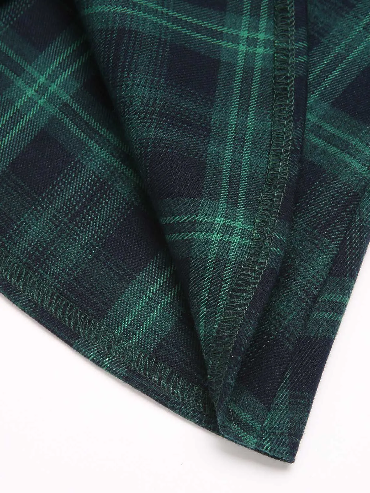 Green 1930s Plaid Turtleneck Fishtail Dress