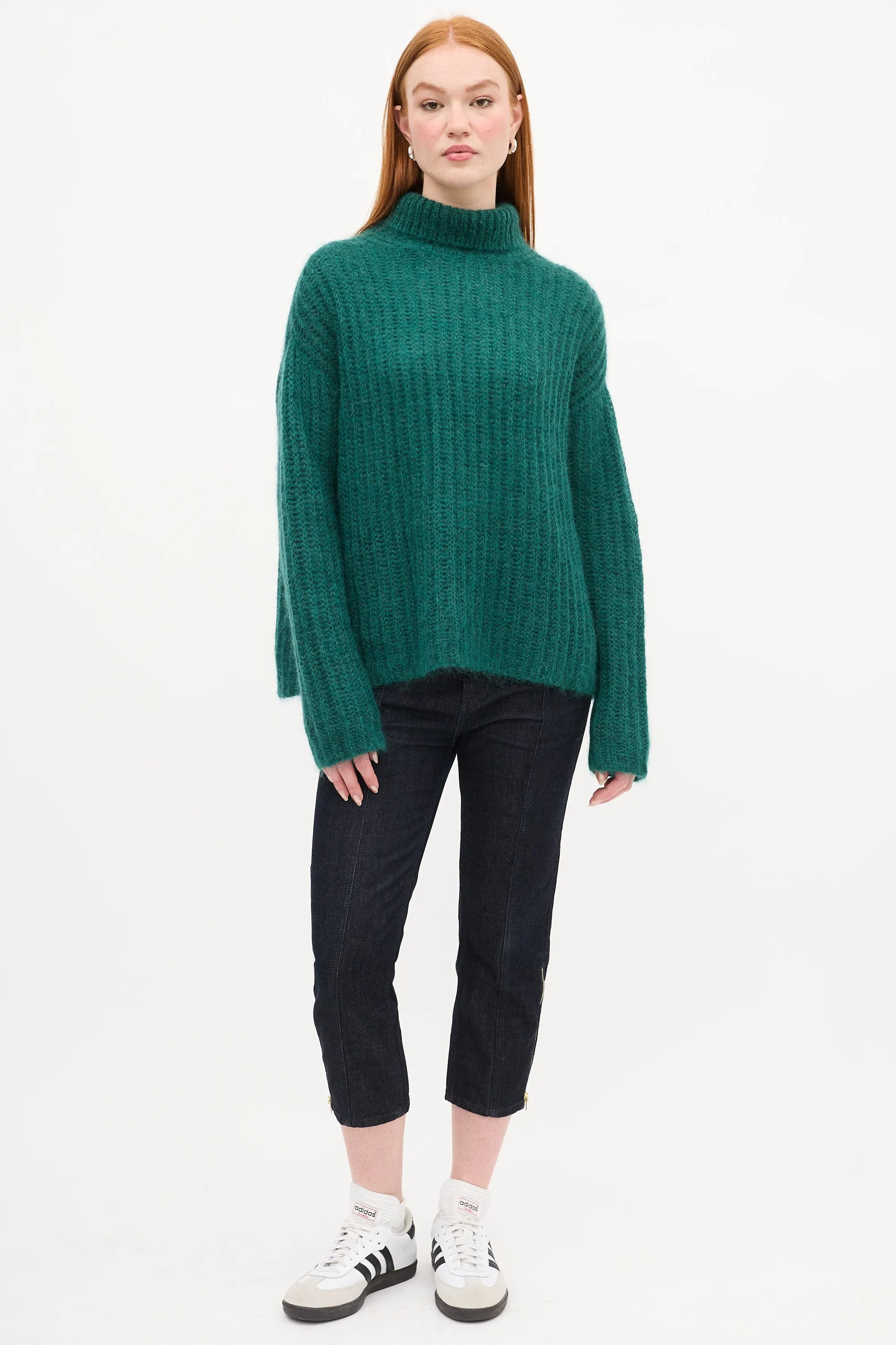 Green Mohair Knit Turtleneck Sweater