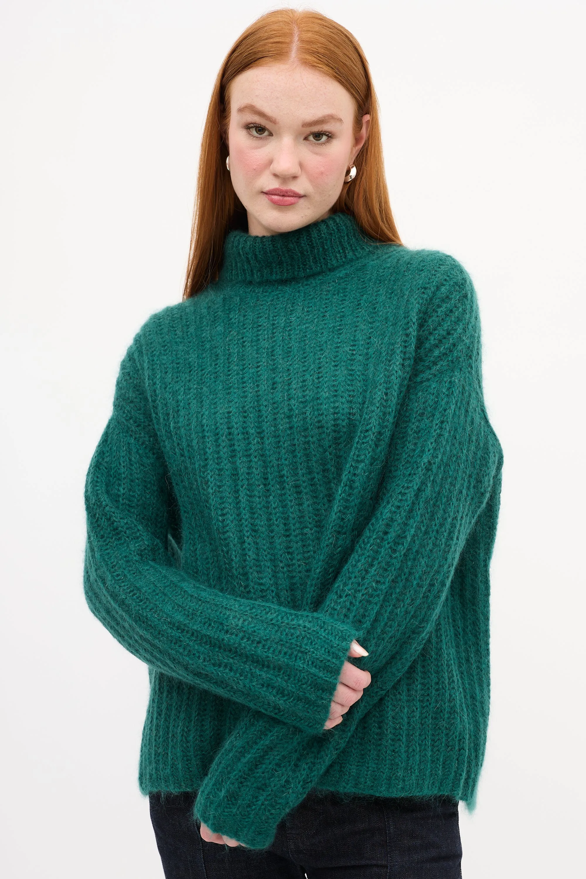 Green Mohair Knit Turtleneck Sweater