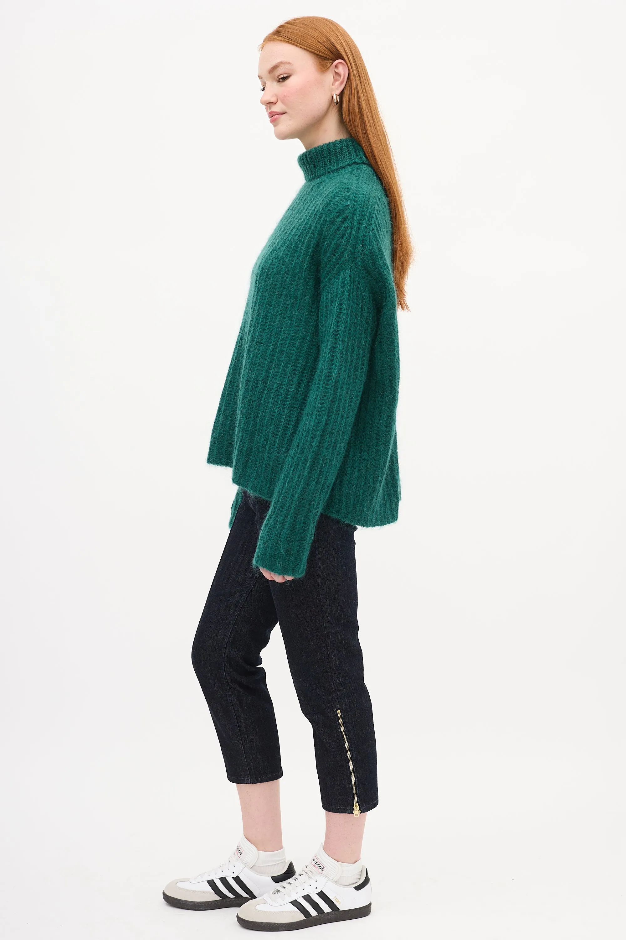 Green Mohair Knit Turtleneck Sweater