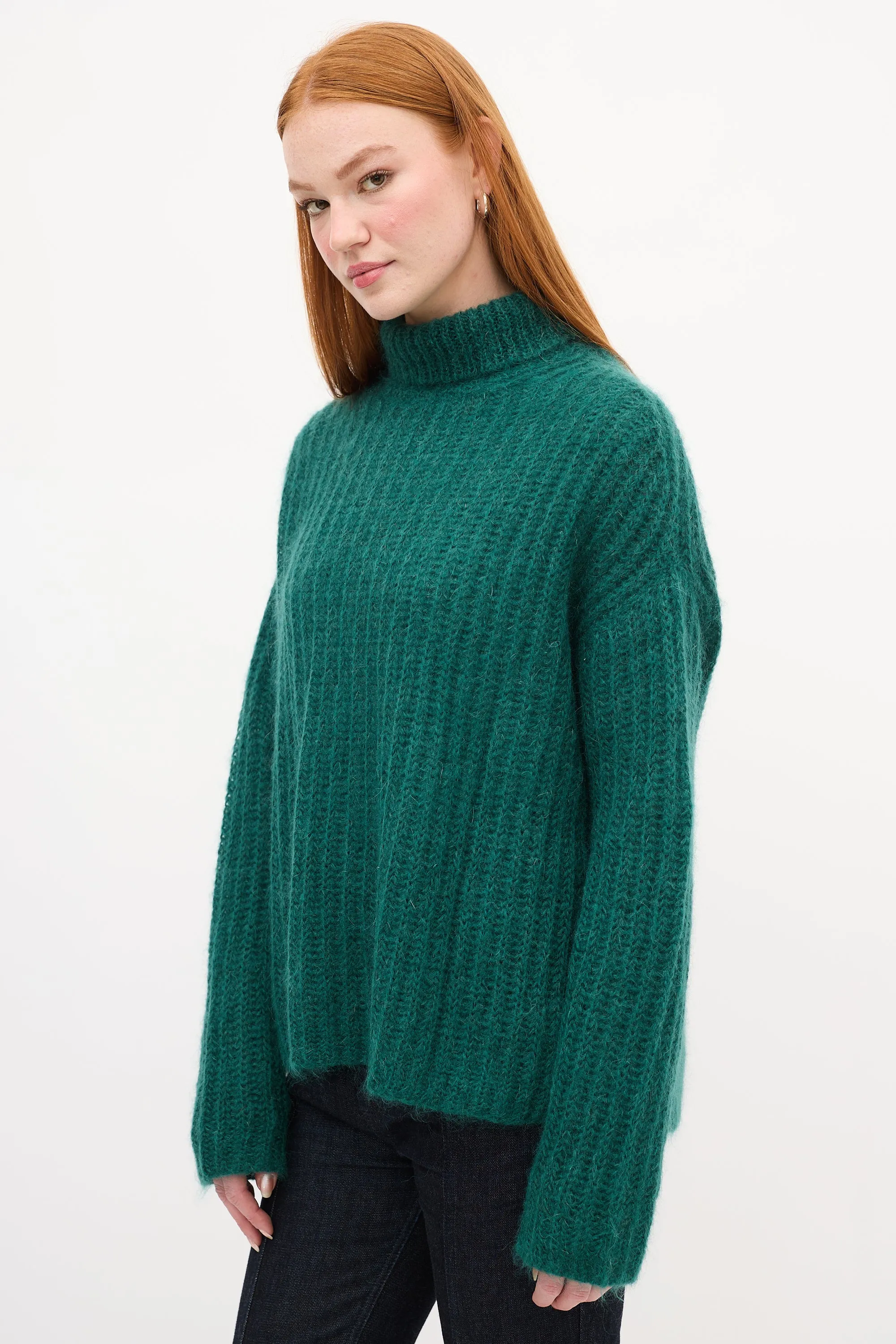 Green Mohair Knit Turtleneck Sweater