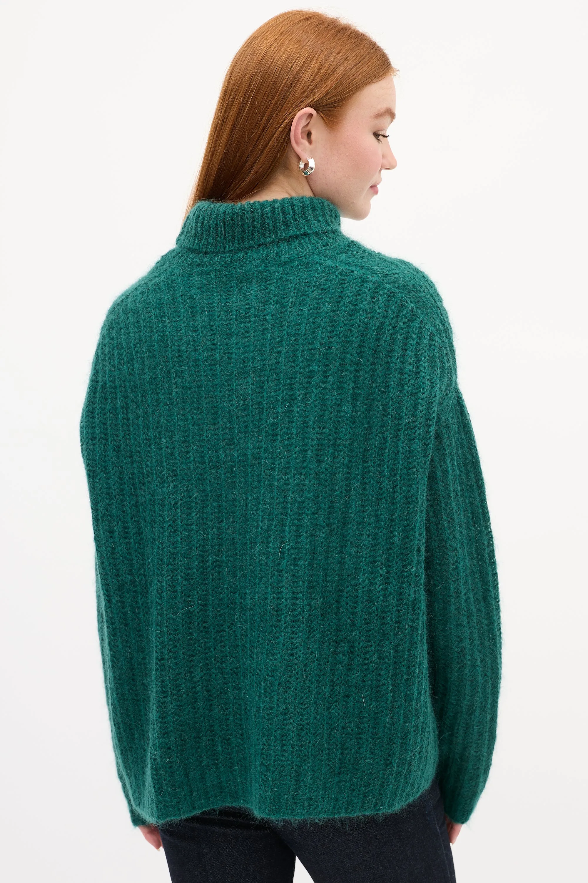 Green Mohair Knit Turtleneck Sweater