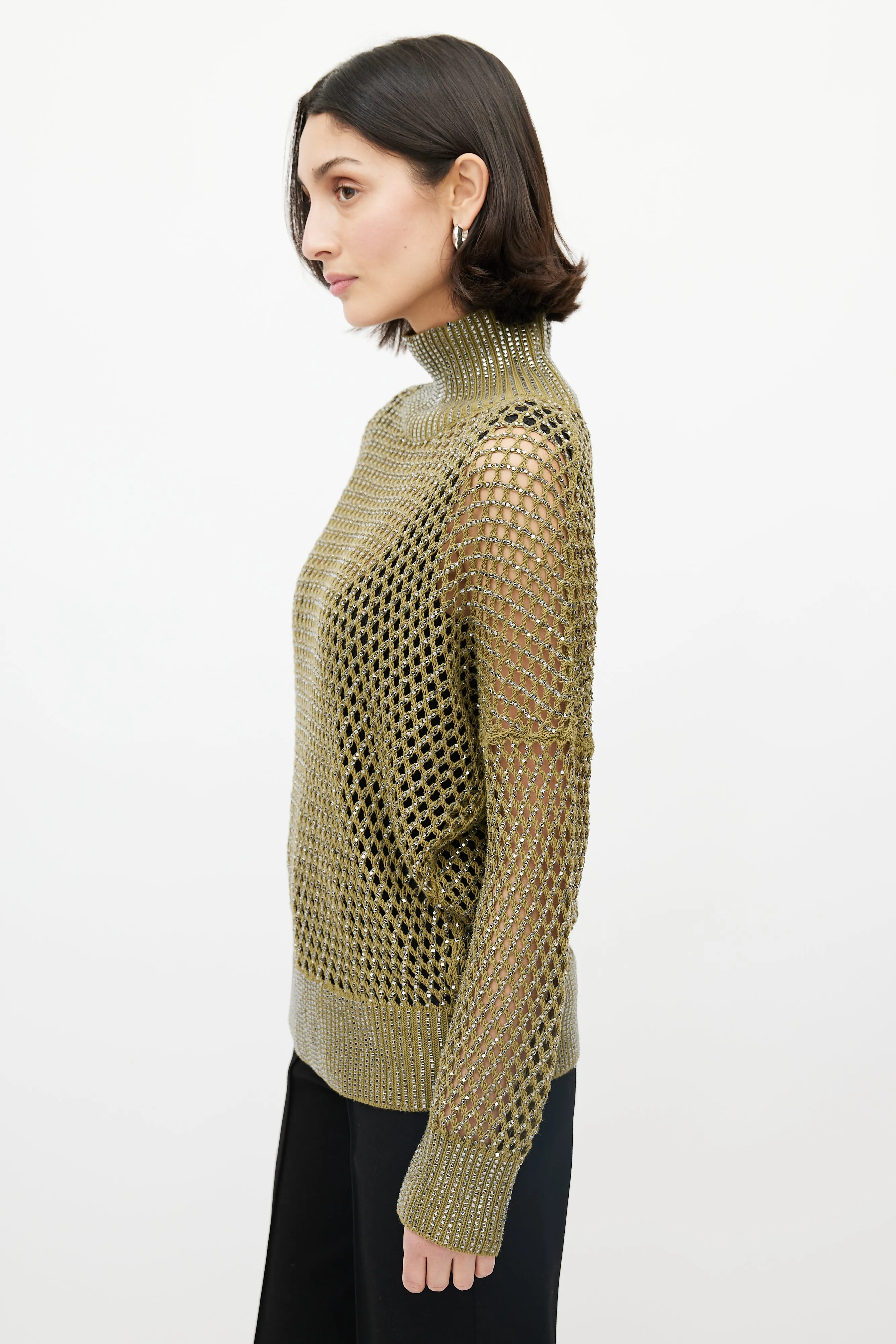 Green Open Knit Jewel Sweater