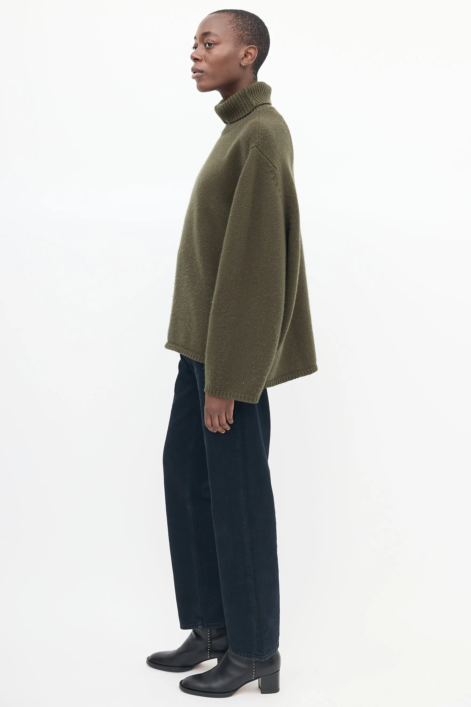 Green Wool & Cashmere Turtleneck Sweater