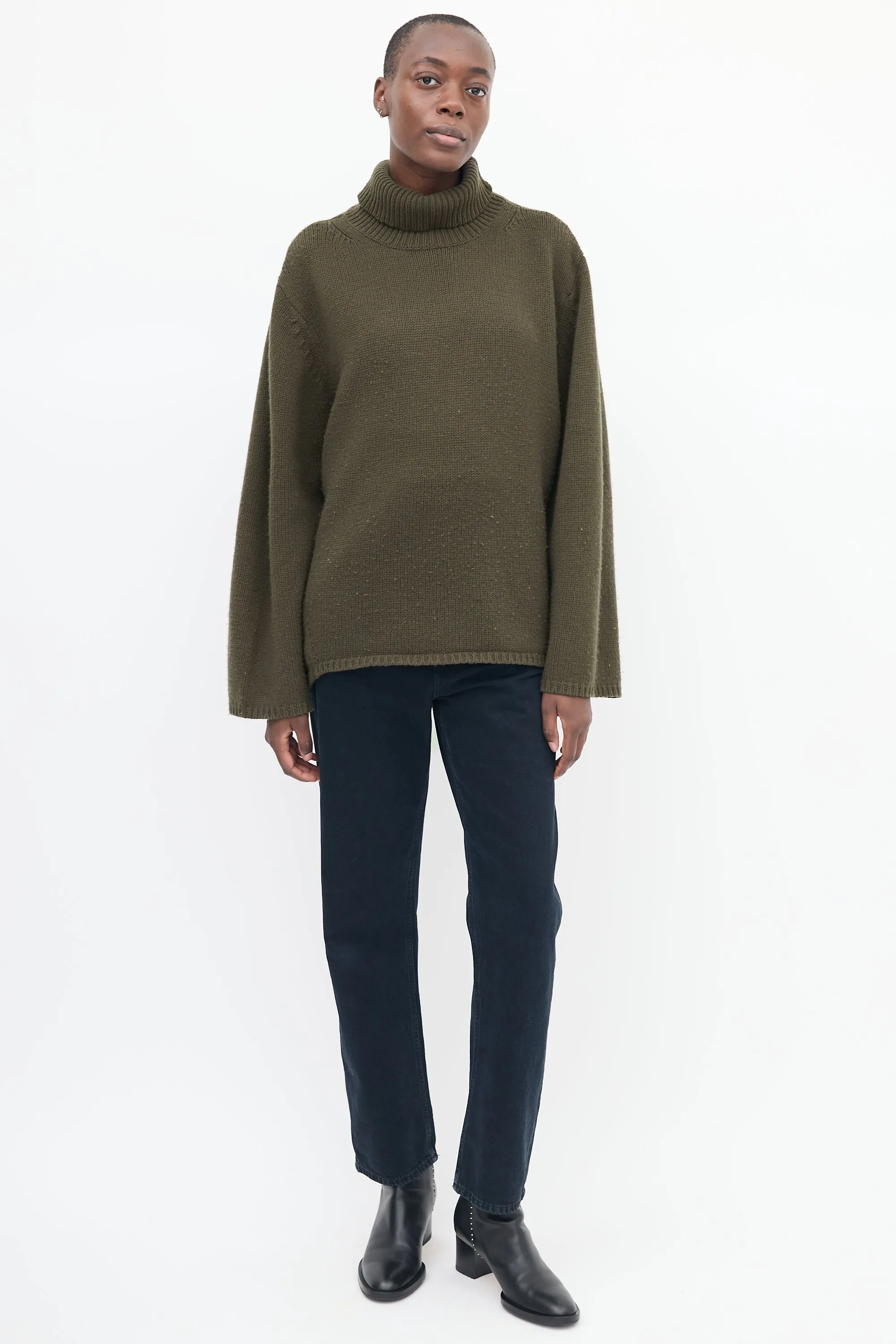 Green Wool & Cashmere Turtleneck Sweater