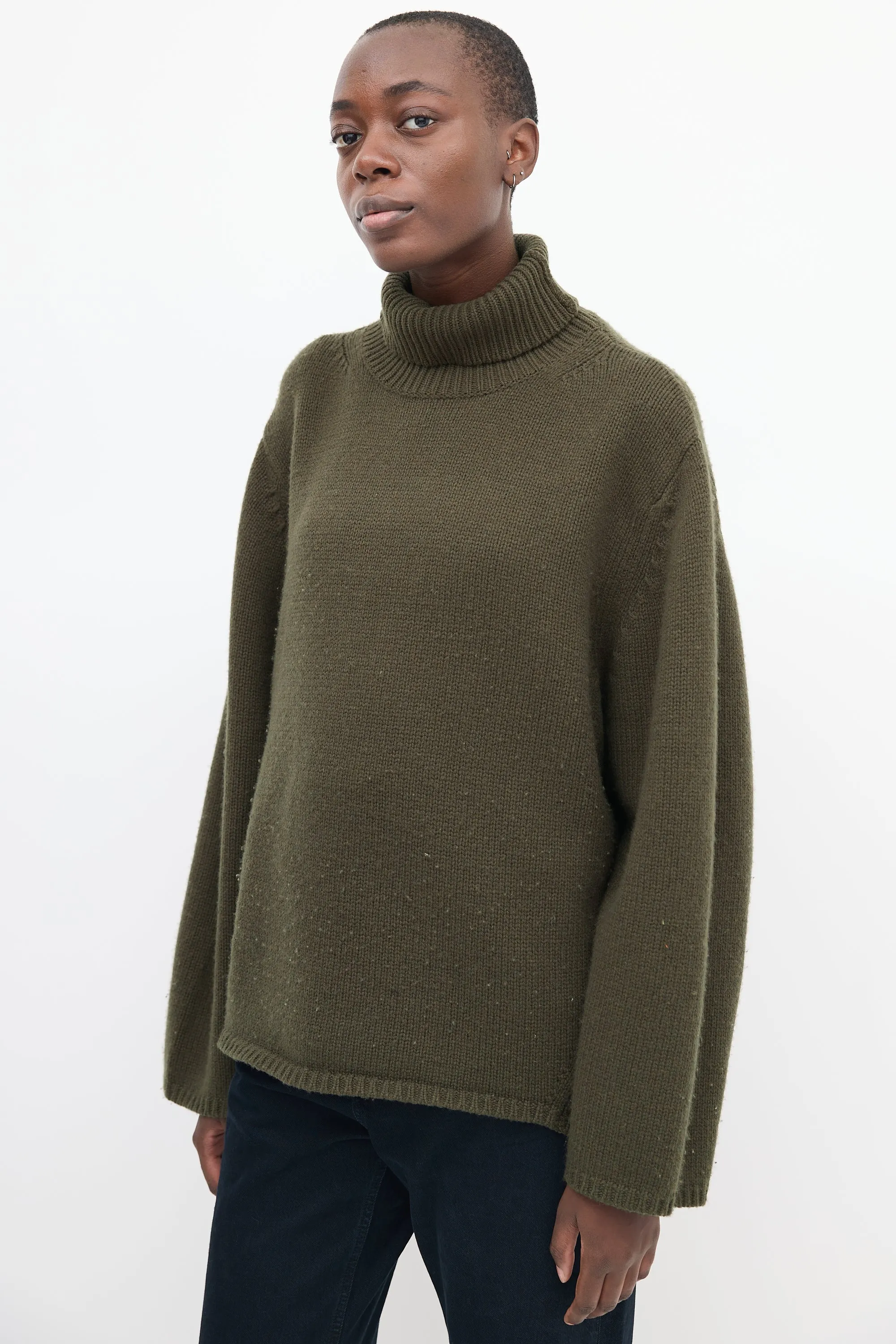 Green Wool & Cashmere Turtleneck Sweater