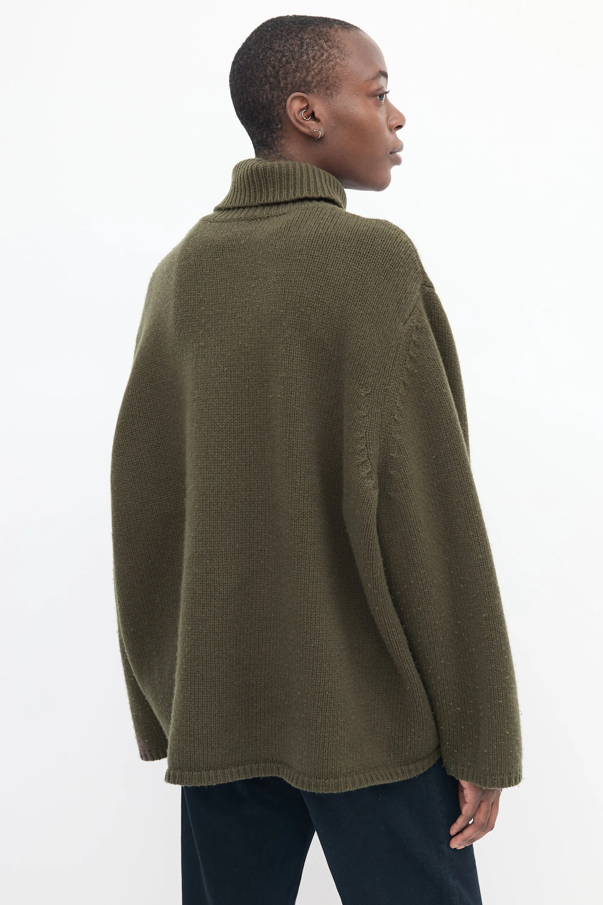 Green Wool & Cashmere Turtleneck Sweater