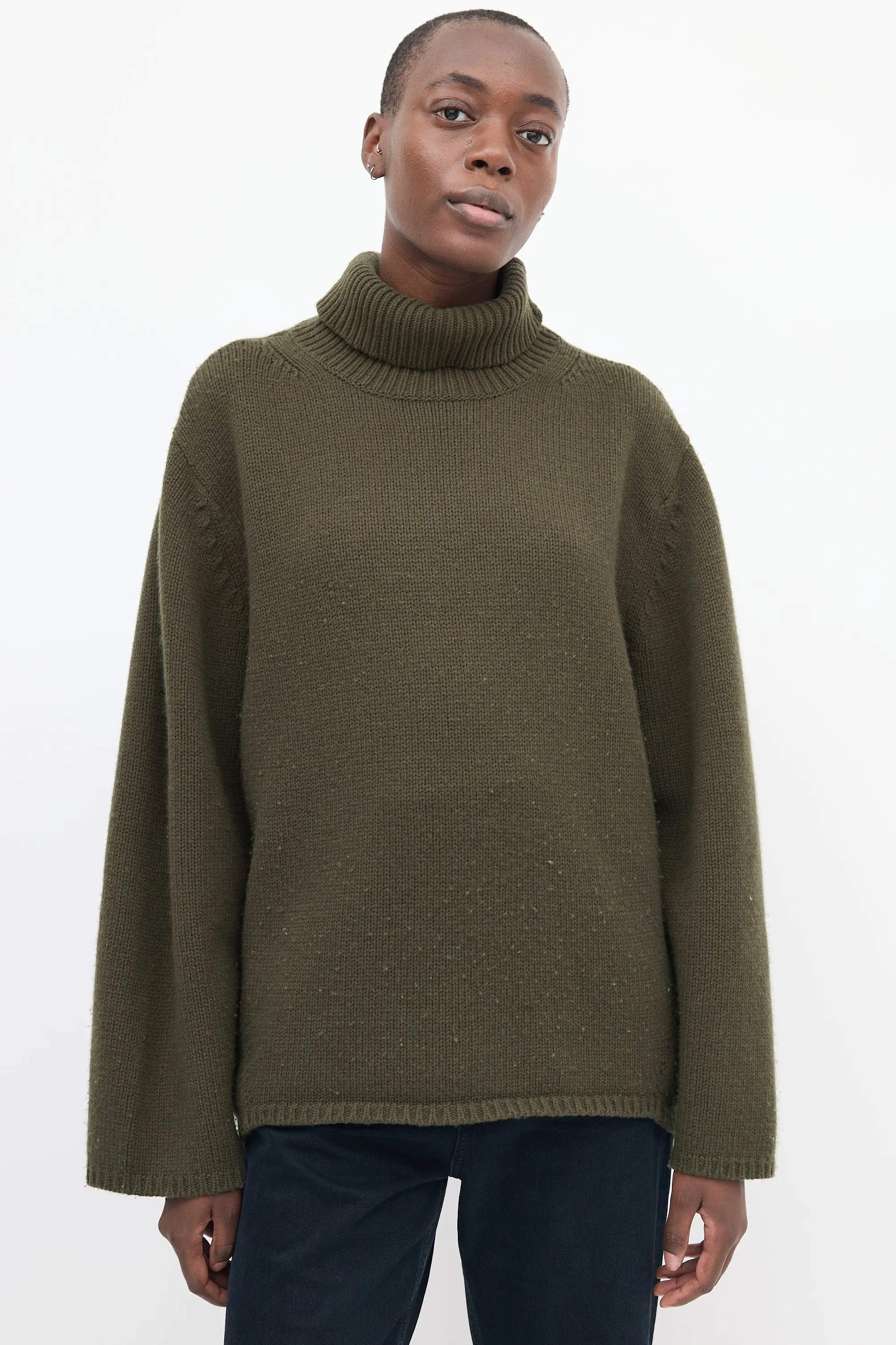 Green Wool & Cashmere Turtleneck Sweater