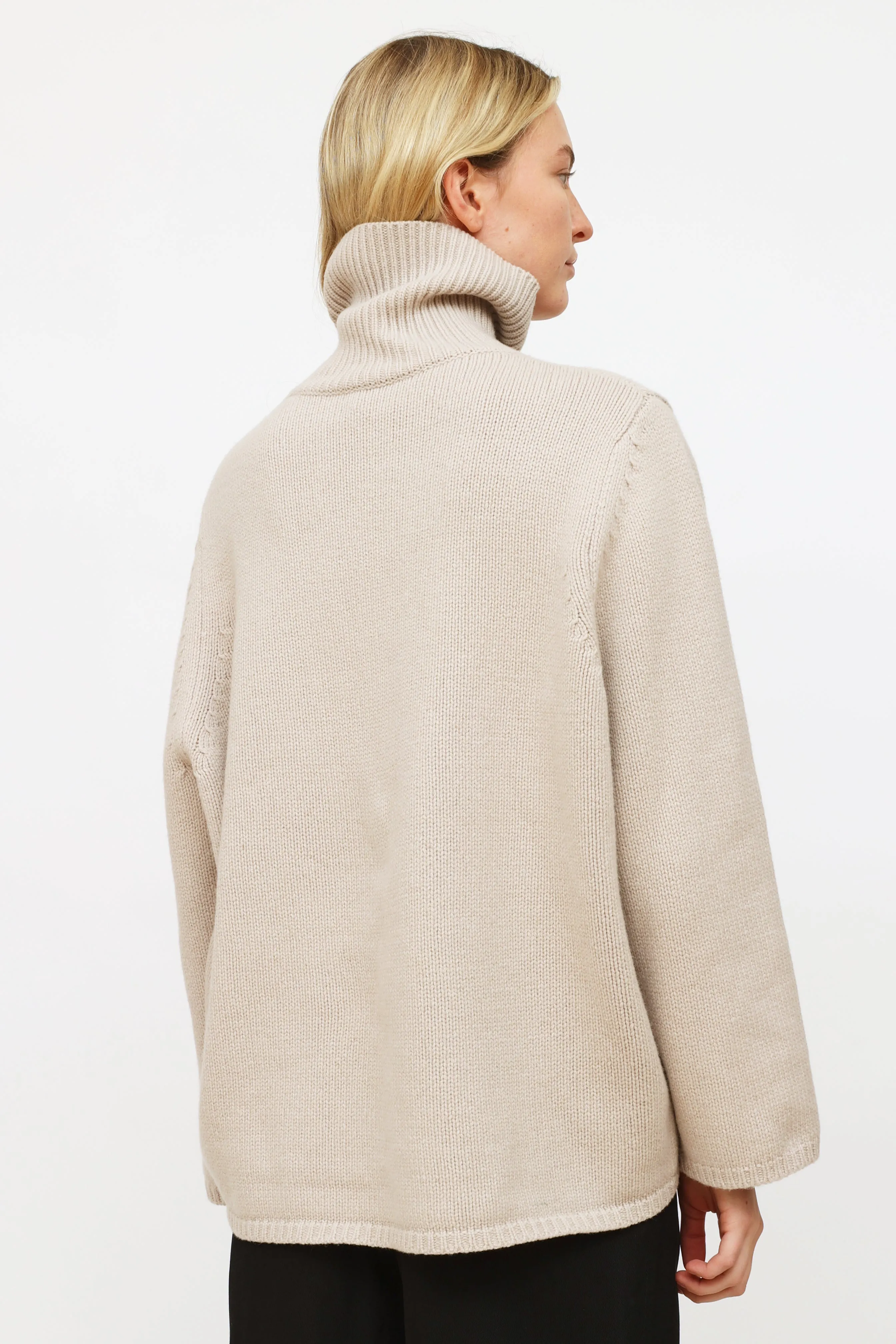 Grey Wool Knit Turtleneck Sweater