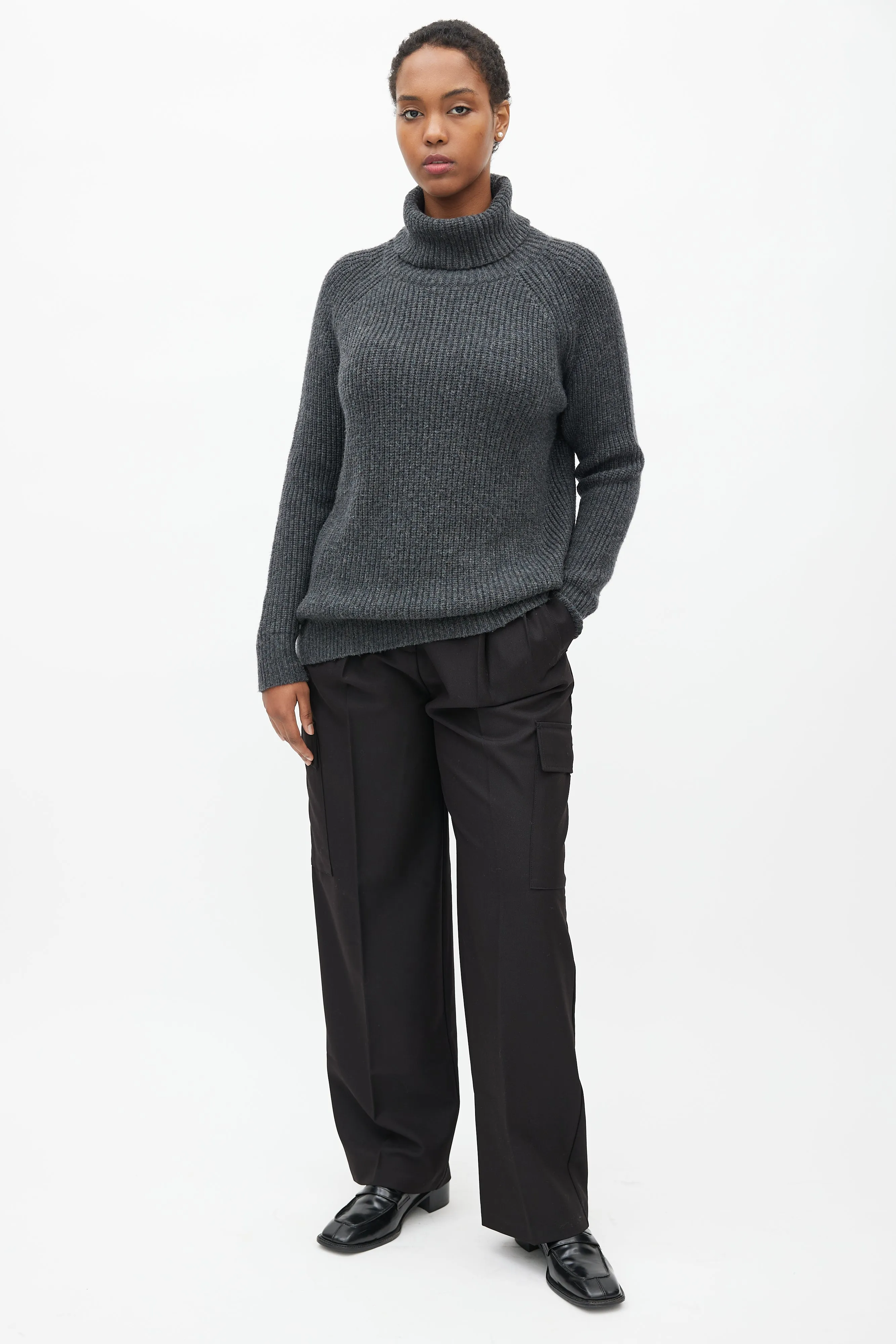 Grey Wool Ribbed Turtleneck