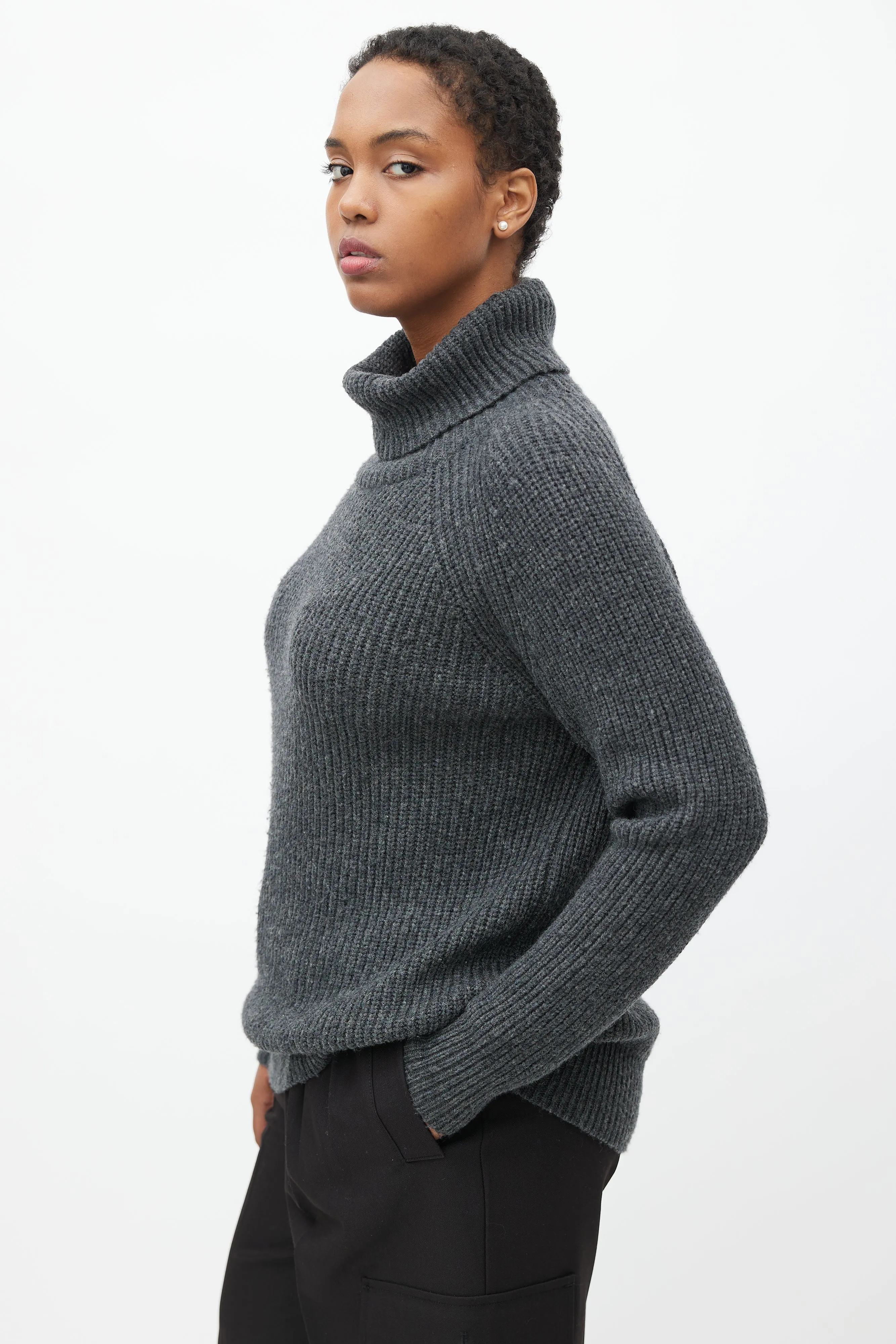 Grey Wool Ribbed Turtleneck