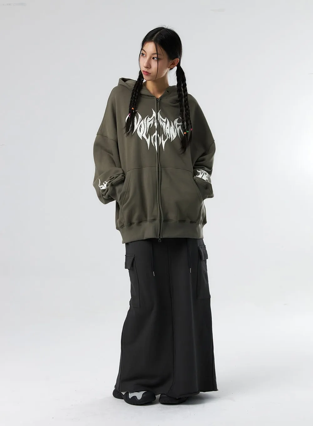 Grunge Graphic Zip-Up Hoodie IS322