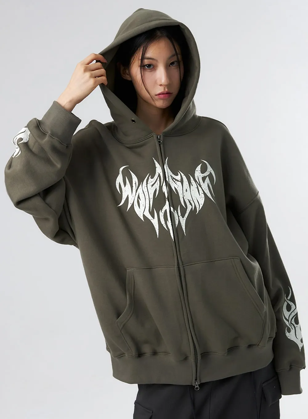 Grunge Graphic Zip-Up Hoodie IS322